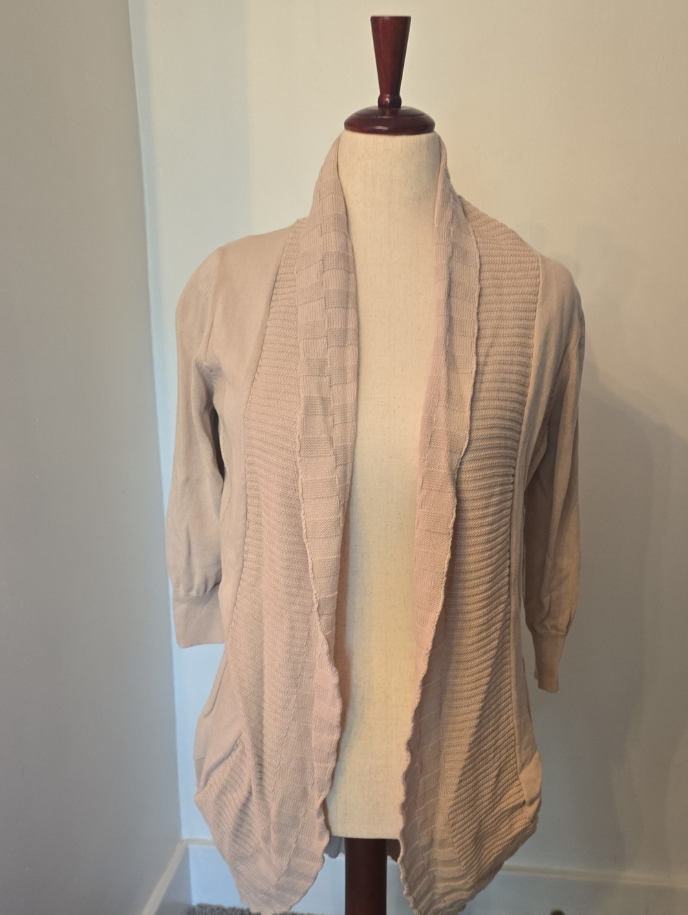 Light Taupe Draped Open-Front Cardigan for Women